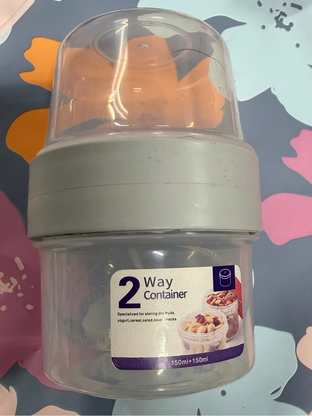 Lot of 2 - 2 Way Containers for cereal yogurt dried fruits etc